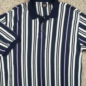 NEW Vintage Style 90s Dockers Shirt XL Striped Short Sleeve Polo Blue Green
